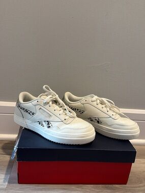 Reebok Cream Low-Top Sneakers with Black Animal Print